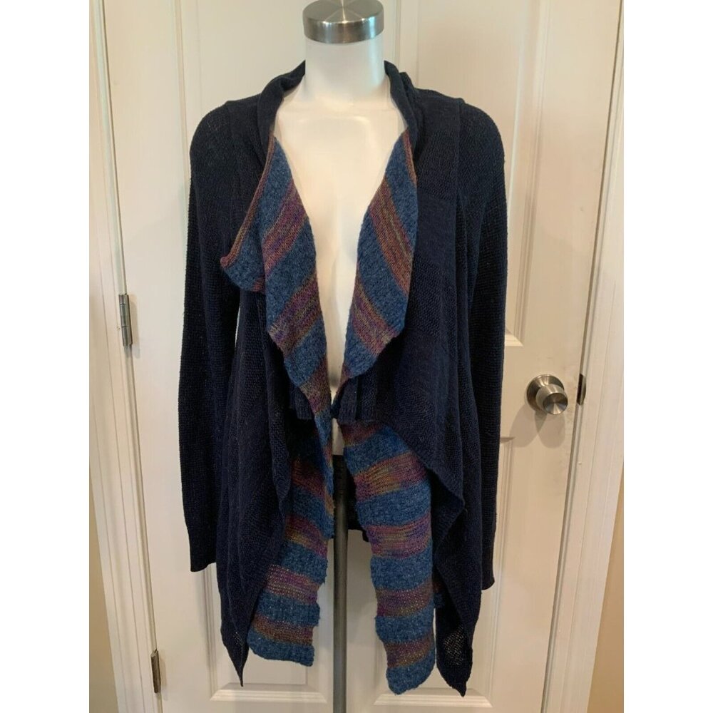 Fiets Voor 2 Anthropologie Navy Cardigan W/Multicolor Striped Detail, Size Small